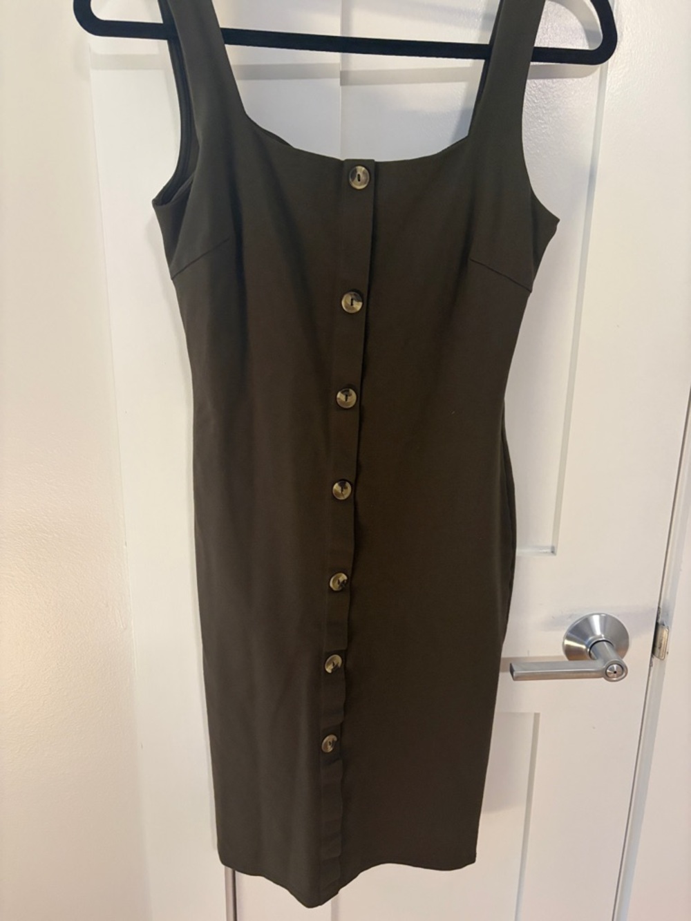 Sleeveless Olive Button-Front Midi Dress
